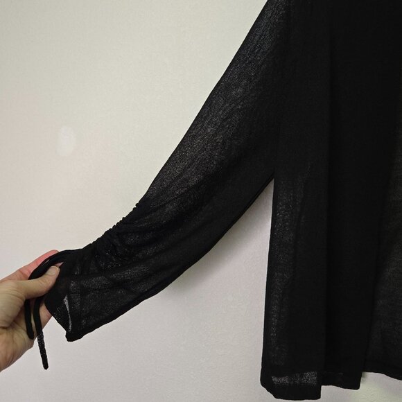 Chicos Black Ruched Sleeve Open Front Cardigan Sweater Size 1 Semi-Sheer Lightwe - Picture 6 of 7